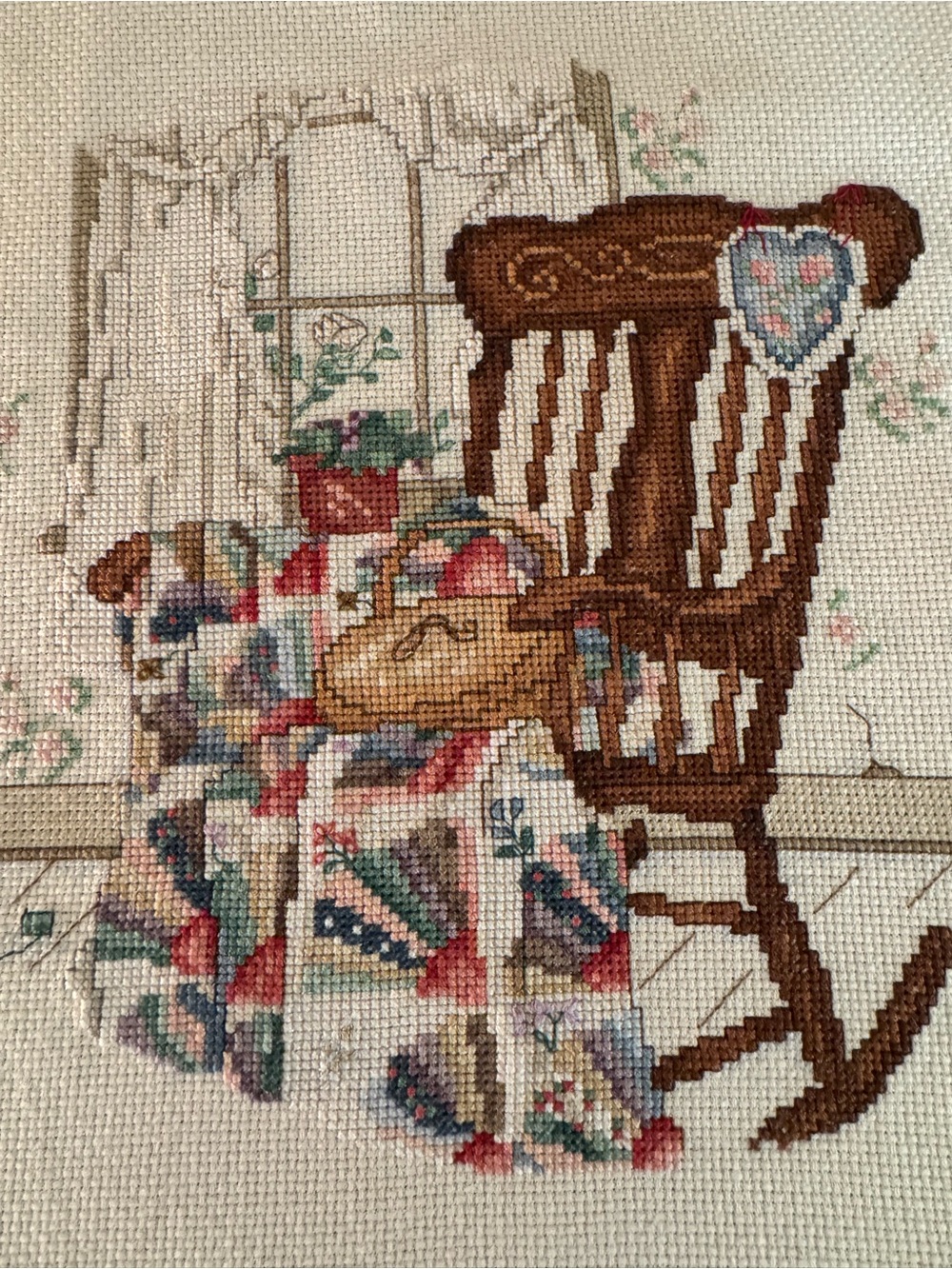 Paula Vaughan “Needlewoman the Quilter” Finished Cross Stitch Unframed 11x16